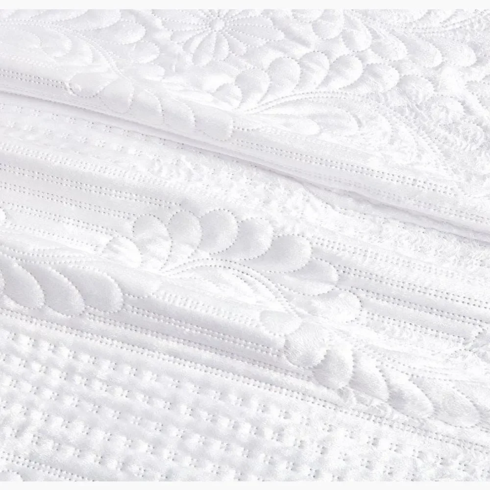 Farmhouse White Embossed Diamond Print King Quilt Set Shabby Chic Cottage